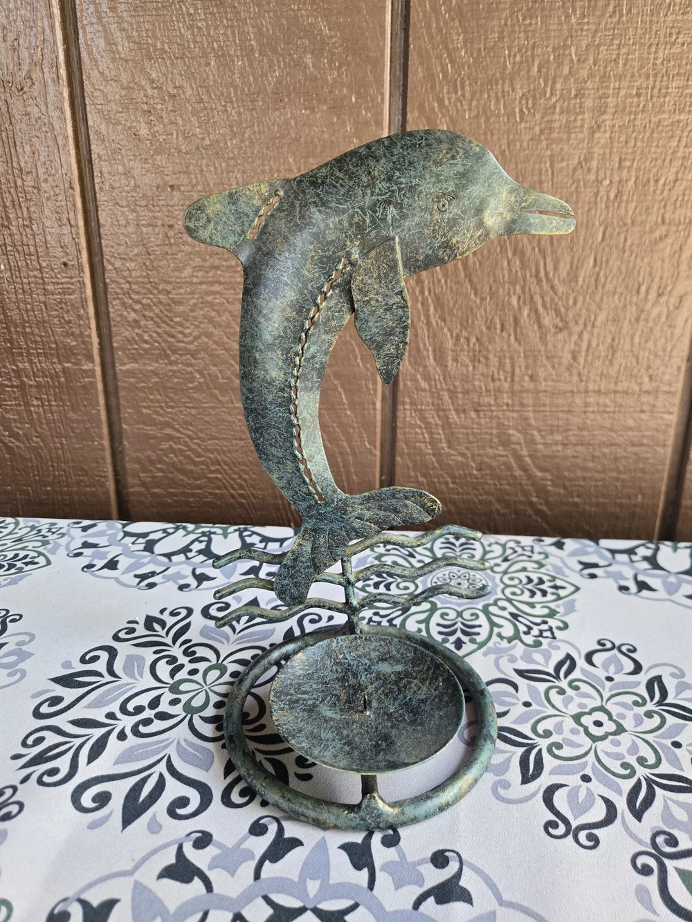 Metal Dolphin With Candle Holder